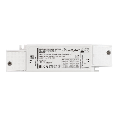 Блок питания ARJ-40-PFC-TRIAC-A (40W, 700-1050mA) (Arlight, IP20 Пластик, 5 лет)