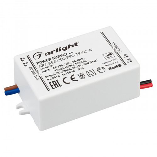 Блок питания ARJ-KE42350-PFC-TRIAC-A (15W, 350mA) (Arlight, IP44 Пластик, 5 лет)