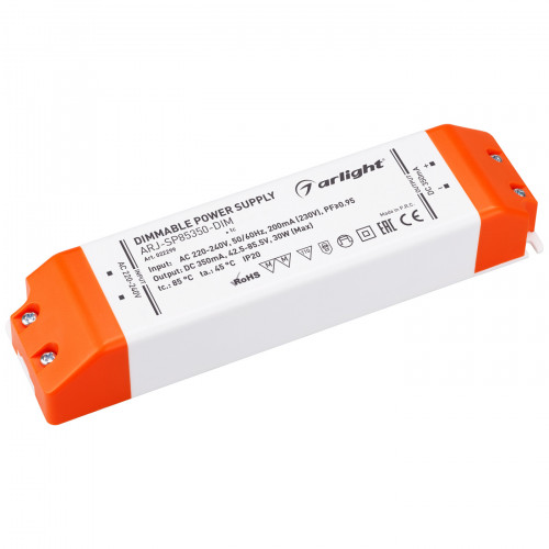 Блок питания ARJ-SP85350-DIM (30W, 350mA, PFC, Triac) (Arlight, IP20 Пластик, 3 года)