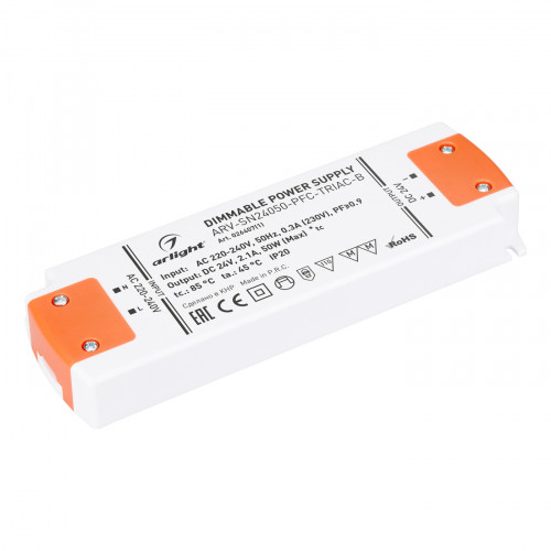 Блок питания ARV-SN24050-PFC-TRIAC-B (24V, 2.1A, 50W) (Arlight, IP20 Пластик, 3 года), 026407(1)