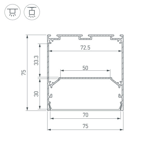 Профиль LINE-S-7575-2000 WHITE (Arlight, Алюминий)