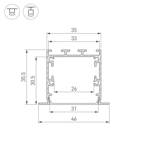 Профиль LINIA49-F-S-2500 ANOD (Arlight, Алюминий)