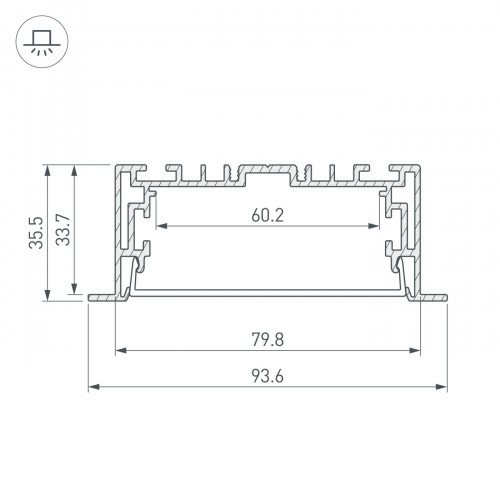 Профиль с экраном S2-LINIA94-F-2500 ANOD+OPAL (Arlight, Алюминий); 021178(1)