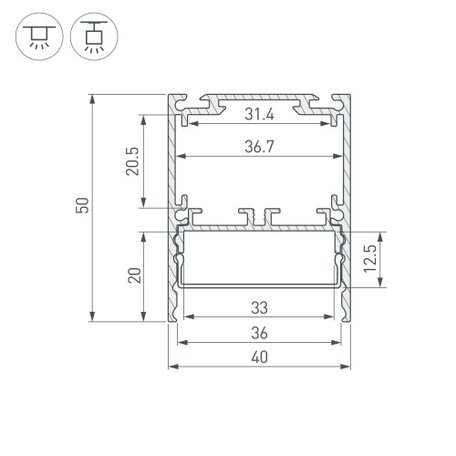 Профиль SL-LINE-4050-3L-2000 ANOD (Arlight, Алюминий)