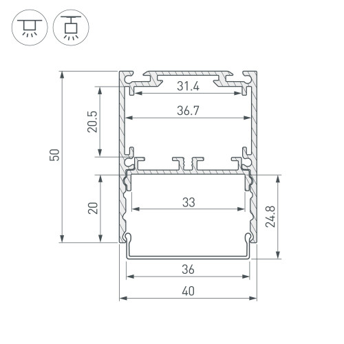 Профиль SL-LINE-4050-3L-2000 ANOD BLACK (Arlight, Алюминий)