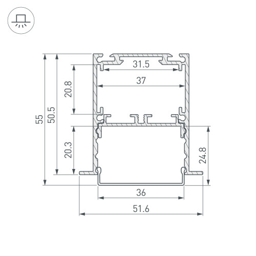 Профиль SL-LINIA52-3L-F-2000 ANOD (Arlight, Алюминий)