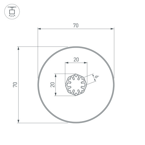 Профиль SL-ROUND-D70-360deg-2000 ANOD (Arlight, Алюминий)